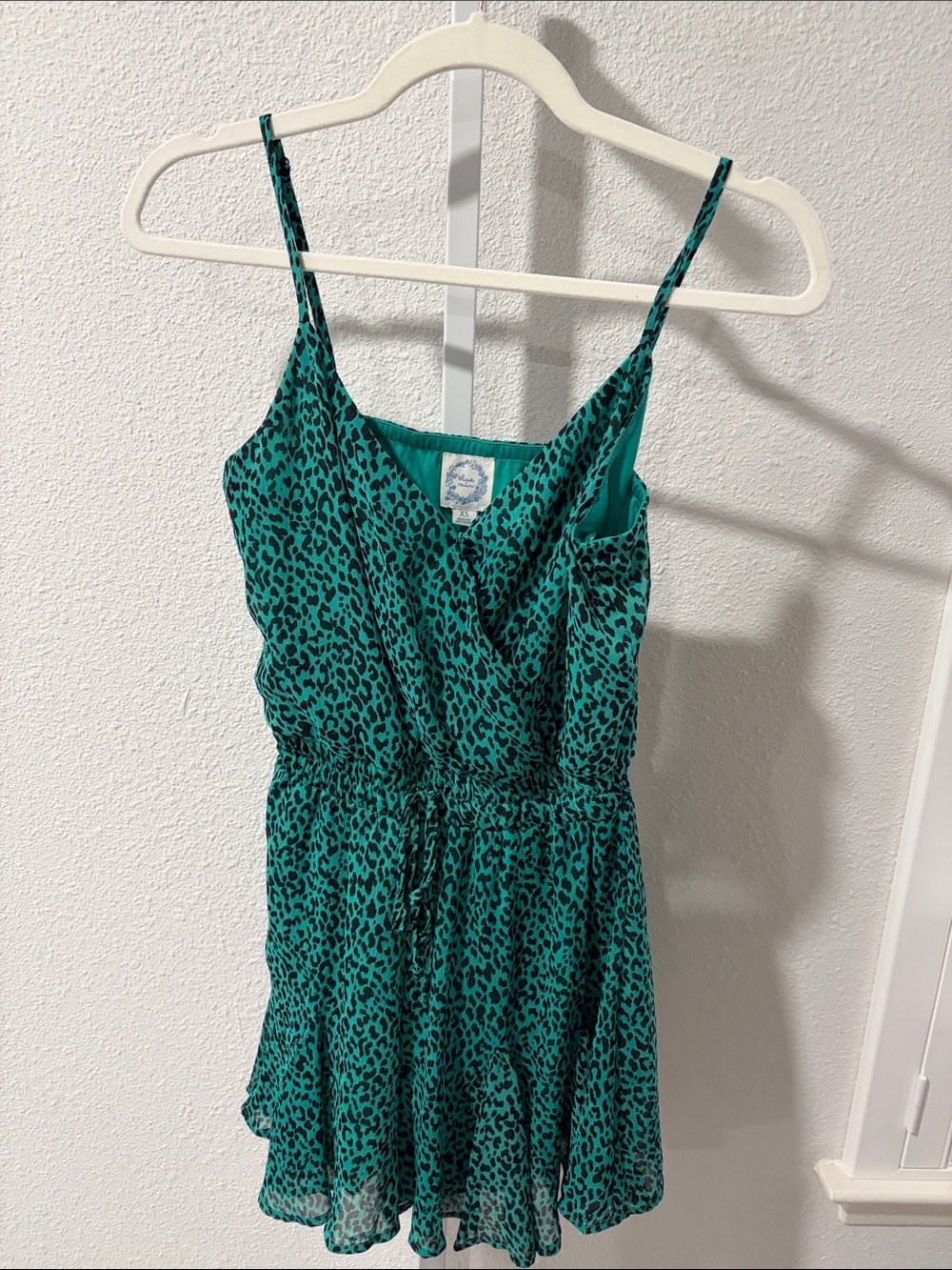 Francesca's Collections Teal Leopard Print One-Piece Romper